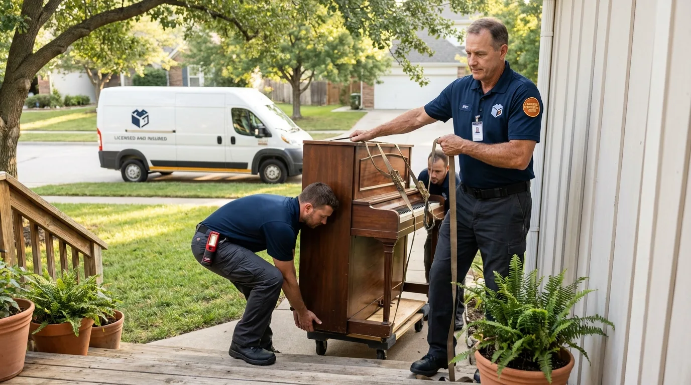 Licensed piano movers securing grand piano in Cornelius, OR